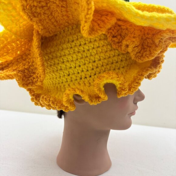 Handmade Crochet Flower Hat With Green Stem & Yellow Petals Fairy Hat Costume main image 9